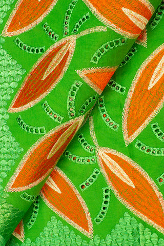 IRE524-LFG - Voile Lace - Leaf Green & Orange