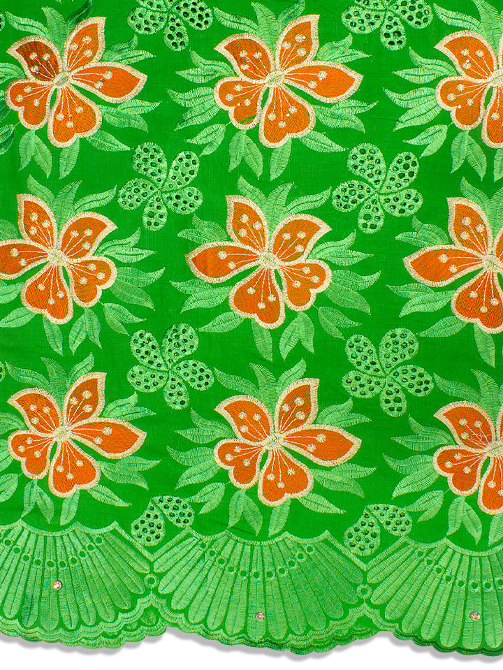 IRE539-LGN - Voile Lace - Leaf Green, Orange & Gold Lurex