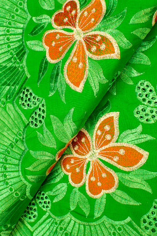 IRE539-LGN - Voile Lace - Leaf Green, Orange & Gold Lurex