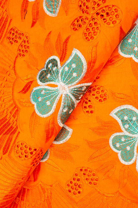 IRE539-ORA - Voile Lace - Orange, Mint & Silver Lurex