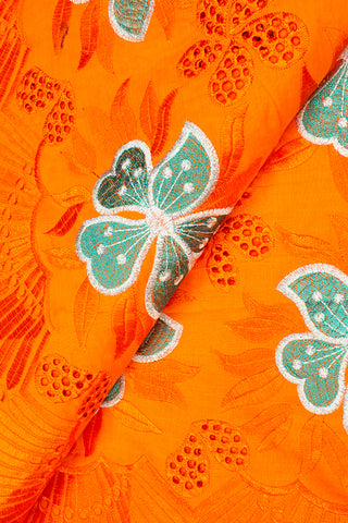 IRE539-ORA - Voile Lace - Orange, Mint & Silver Lurex