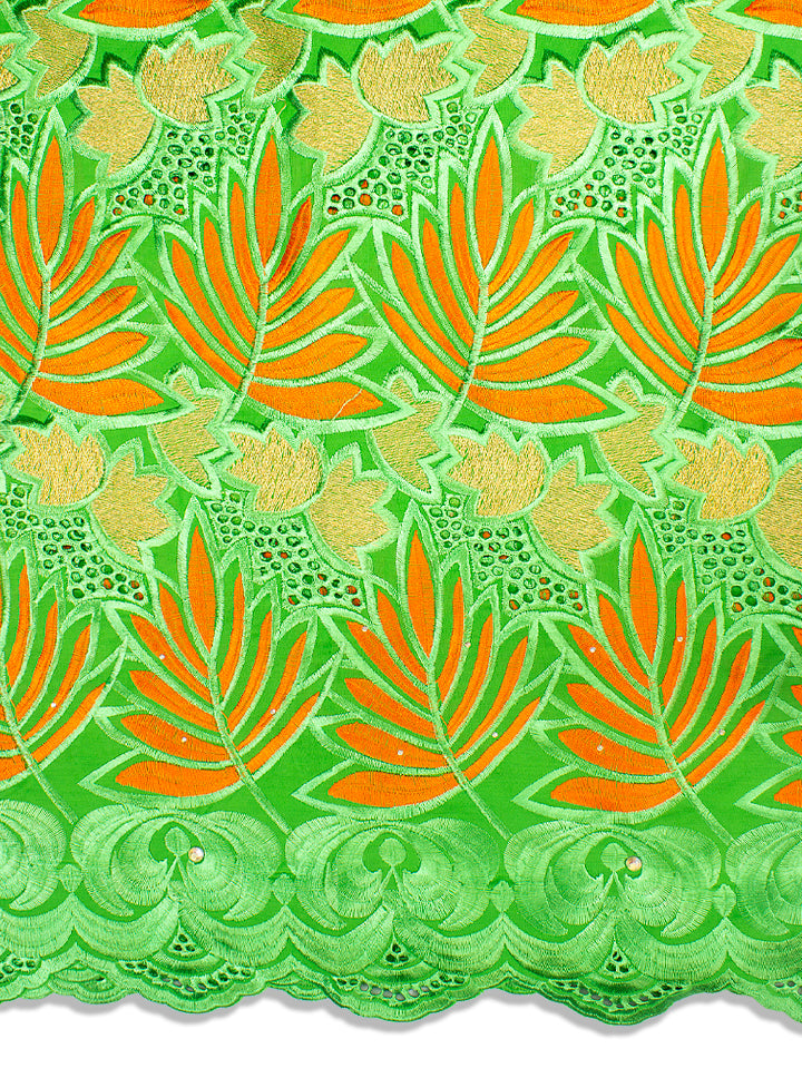 IRE540-LGN - Voile Lace - Leaf Green, Orange & Gold Lurex