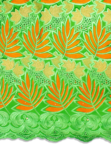 IRE540-LGN - Voile Lace - Leaf Green, Orange & Gold Lurex