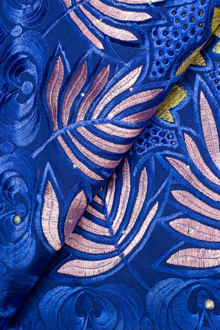 IRE540-RBL - Voile Lace - Royal Blue, Pink & Gold Lurex
