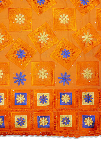 IRE544-ORB - Voile Lace - Orange, Blue & Gold Lurex