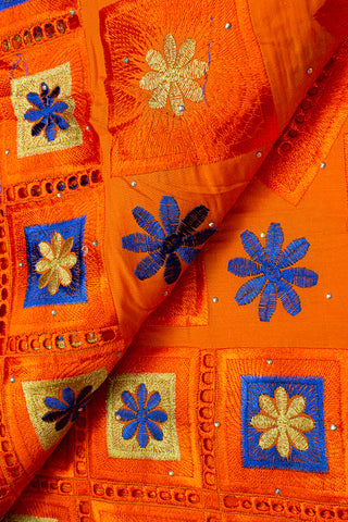 IRE544-ORB - Voile Lace - Orange, Blue & Gold Lurex