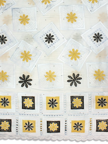 IRE544-WBG - Voile Lace - White, Black & Gold Lurex