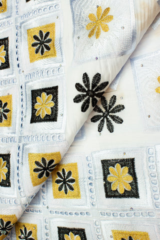 IRE544-WBG - Voile Lace - White, Black & Gold Lurex