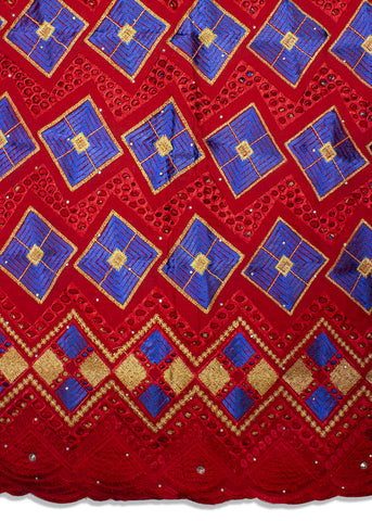 IRE545-RDB - Voile Lace - Red, Blue & Gold Lurex