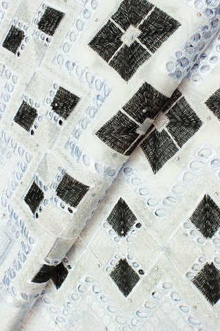IRE545-WBK - Voile Lace - White, Black & Silver Lurex