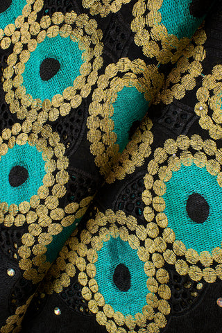 IRE549-BKT - Voile Lace - Black, Teal Green & Gold Lurex
