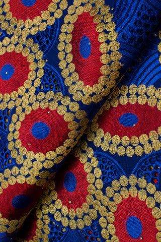 IRE549-RBR - Voile Lace - Royal Blue, Red & Gold Lurex