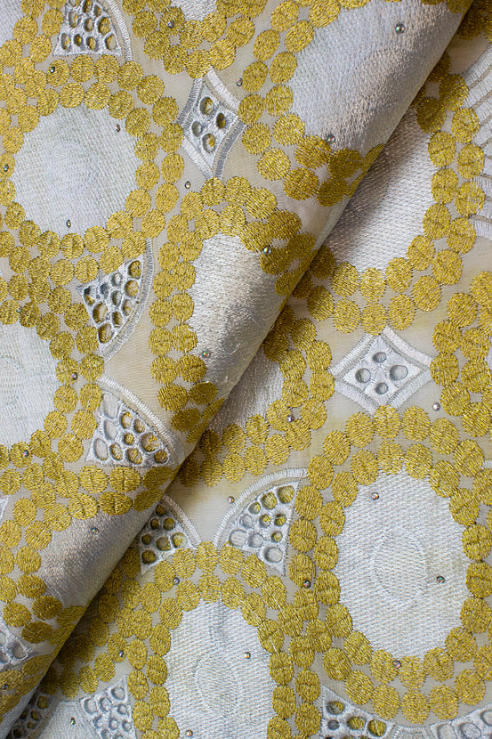 IRE549-WGD - Voile Lace - White & Gold Lurex