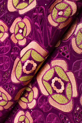 IRE552-MAG - Voile Lace - Magenta, Peach & Gold
