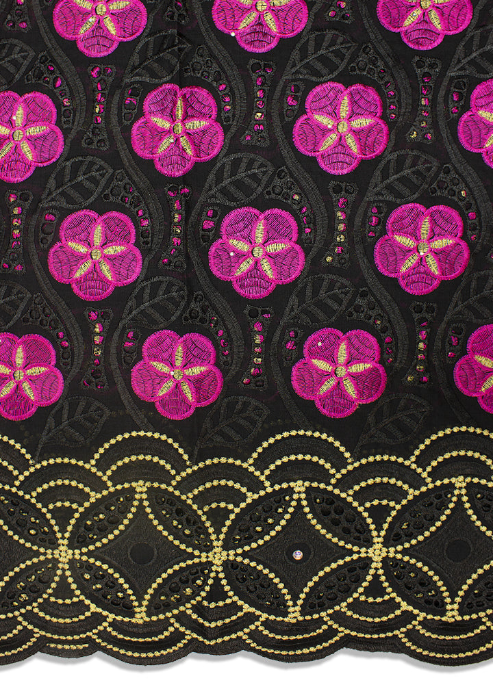 IRE553-BLK - Voile Lace - Black & Fuchsia Pink