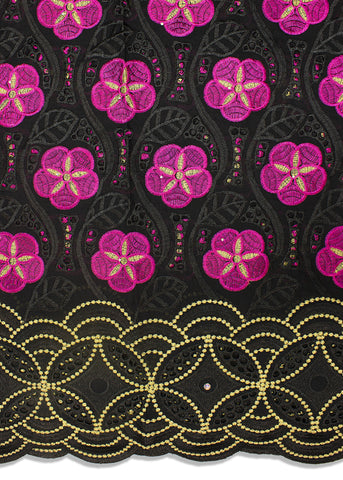 IRE553-BLK - Voile Lace - Black & Fuchsia Pink