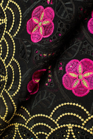 IRE553-BLK - Voile Lace - Black & Fuchsia Pink