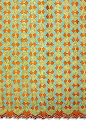IRE554-MNT - Voile Lace -  Mint, Orange & Gold