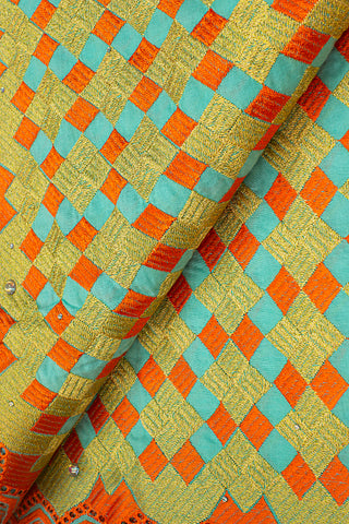 IRE554-MNT - Voile Lace -  Mint, Orange & Gold