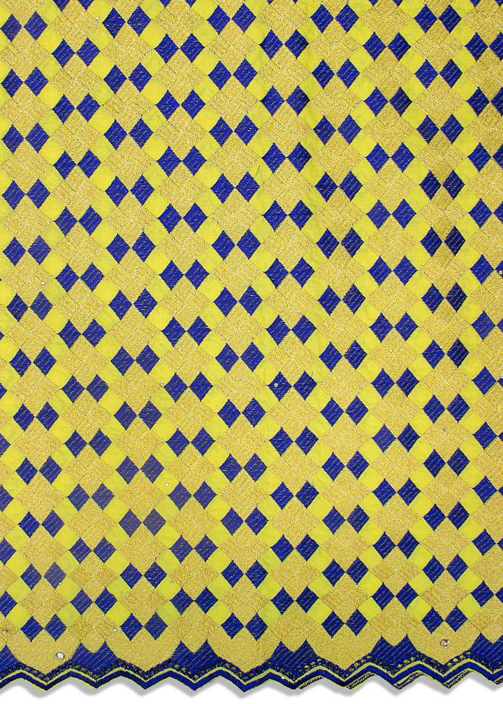IRE554-YEL - Voile Lace - Yellow, Royal Blue & Gold