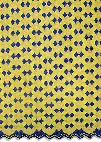 IRE554-YEL - Voile Lace - Yellow, Royal Blue & Gold