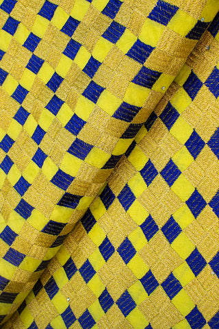 IRE554-YEL - Voile Lace - Yellow, Royal Blue & Gold