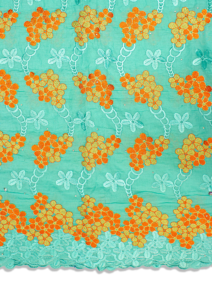 IRE557-MNT - Voile Lace - Mint, Orange & Gold