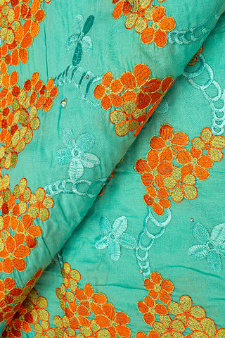 IRE557-MNT - Voile Lace - Mint, Orange & Gold