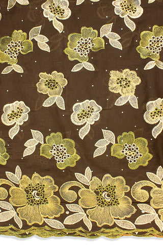 IRE561-CHO - Voile Lace - Chocolate Brown & Gold