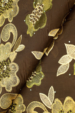 IRE561-CHO - Voile Lace - Chocolate Brown & Gold