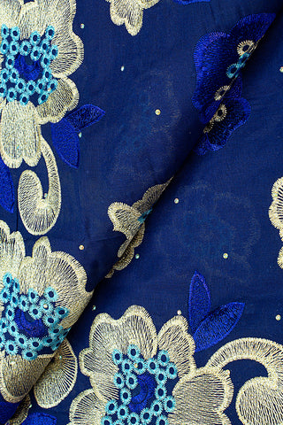 IRE561-RBL - Voile Lace - Royal Blue, Turquoise & Gold