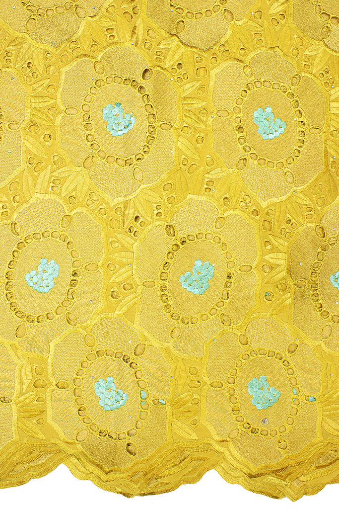 IRE563-GLD - Voile Lace - Gold & Aqua