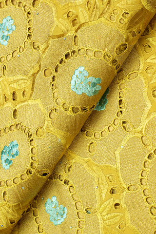IRE563-GLD - Voile Lace - Gold & Aqua
