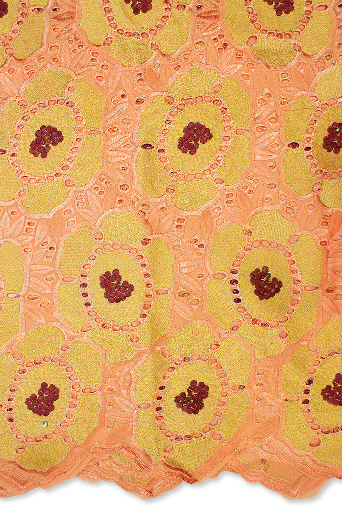 IRE563-PCH - Voile Lace - Peach, Wine & Gold