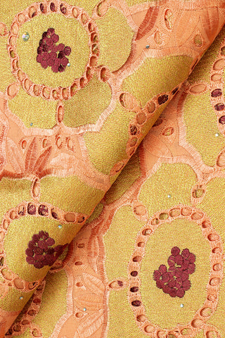IRE563-PCH - Voile Lace - Peach, Wine & Gold
