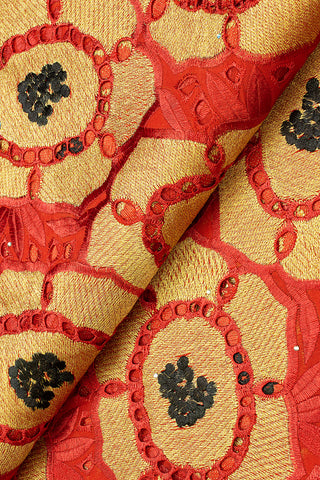 IRE563-RED - Voile Lace - Red, Black & Gold