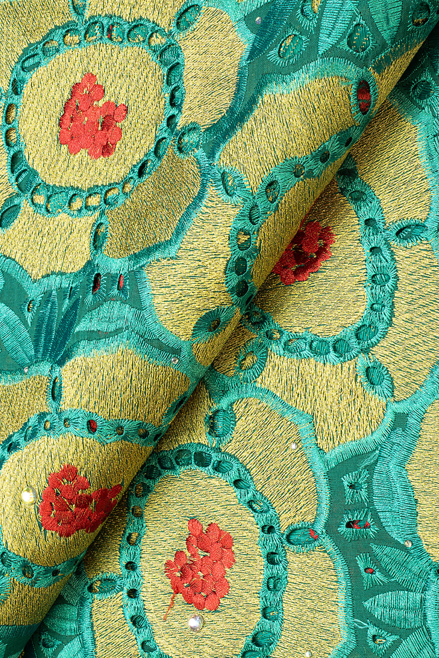 IRE563-TLG - Voile Lace - Teal, Red & Gold