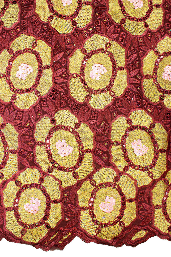 IRE563-WIN - Voile Lace - Wine, Pink & Gold