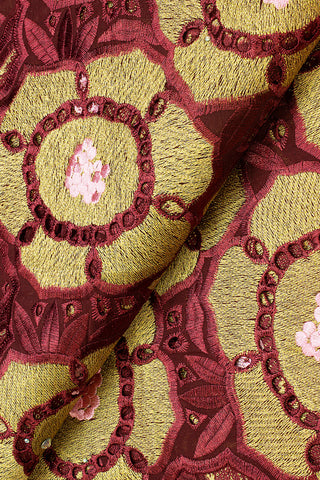 IRE563-WIN - Voile Lace - Wine, Pink & Gold