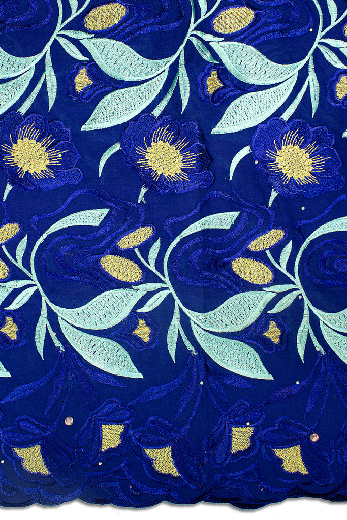 IRE565-RAQ - Voile Lace - Royal Blue, Aqua & Gold