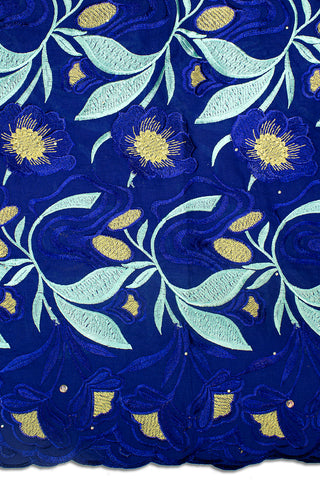 IRE565-RAQ - Voile Lace - Royal Blue, Aqua & Gold