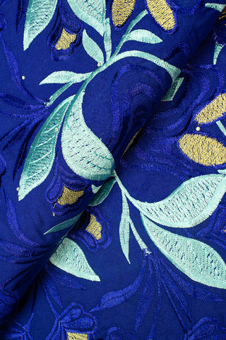 IRE565-RAQ - Voile Lace - Royal Blue, Aqua & Gold