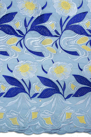 IRE565-SKB - Voile Lace - Sky Blue, Royal Blue & Gold