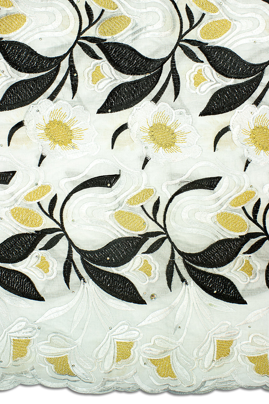 IRE565-WBK - Voile Lace - White, Black & Gold