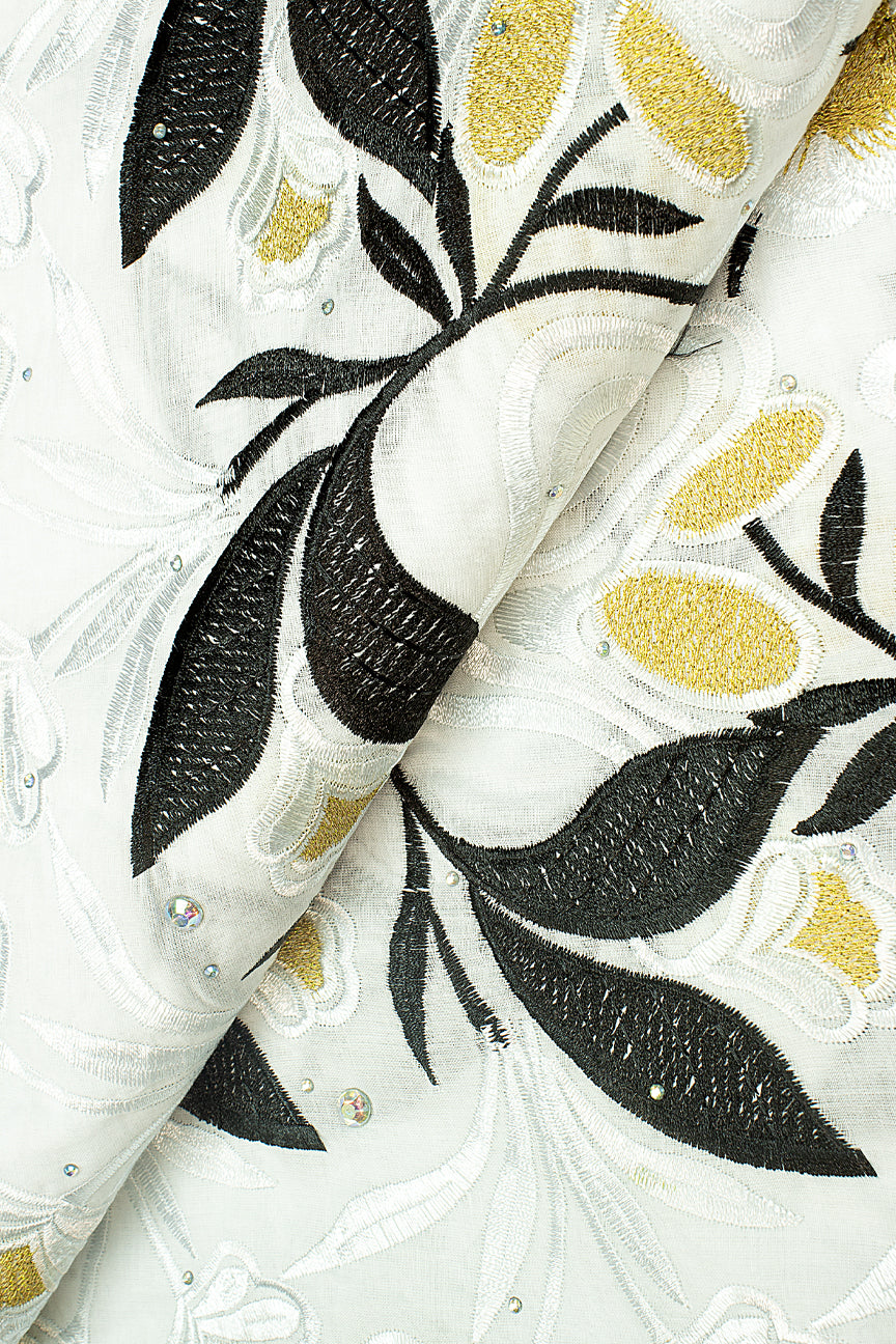 IRE565-WBK - Voile Lace - White, Black & Gold