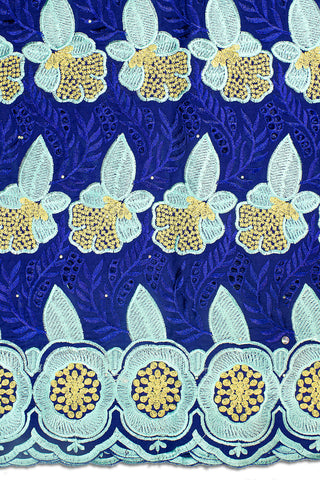 IRE566-RAQ - Voile Lace - Royal Blue, Aqua & Gold