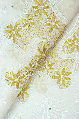 IRE572-WGD - Voile Lace - White & Gold