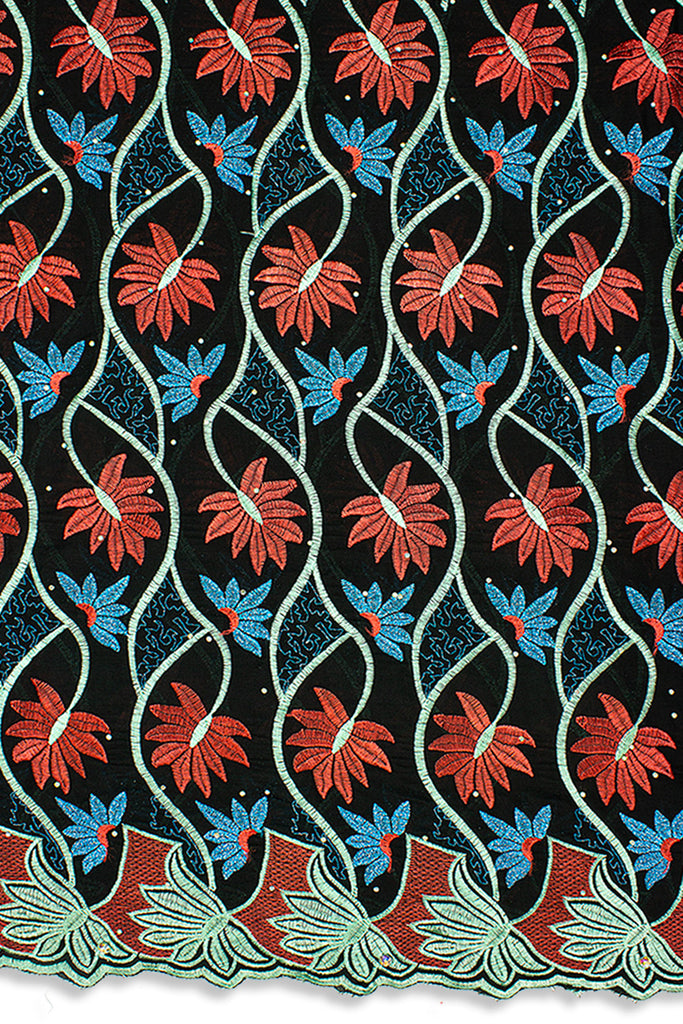 IRE575-BLK - Voile Lace - Black, Red & Turquoise