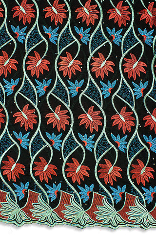 IRE575-BLK - Voile Lace - Black, Red & Turquoise