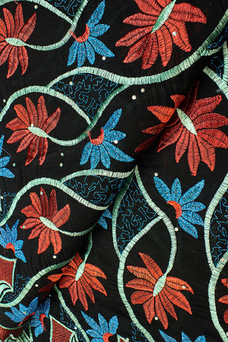 IRE575-BLK - Voile Lace - Black, Red & Turquoise
